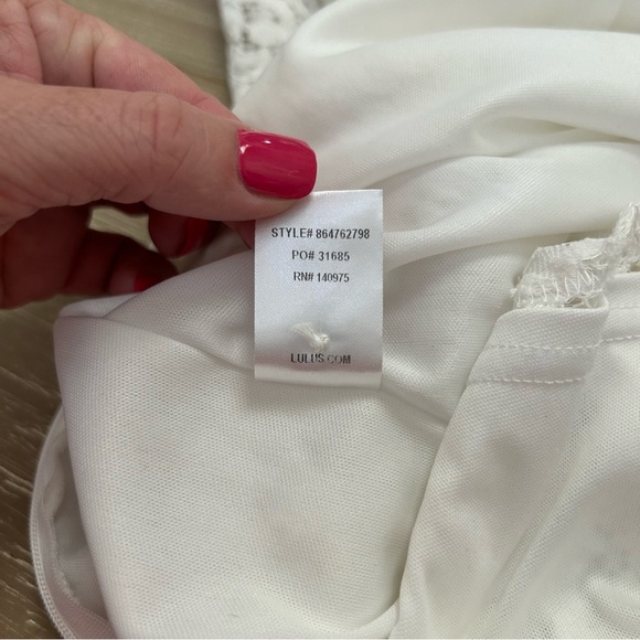 Lulus Lace Romper White Faux Wrap Bell Sleeve S - Picture 13 of 13